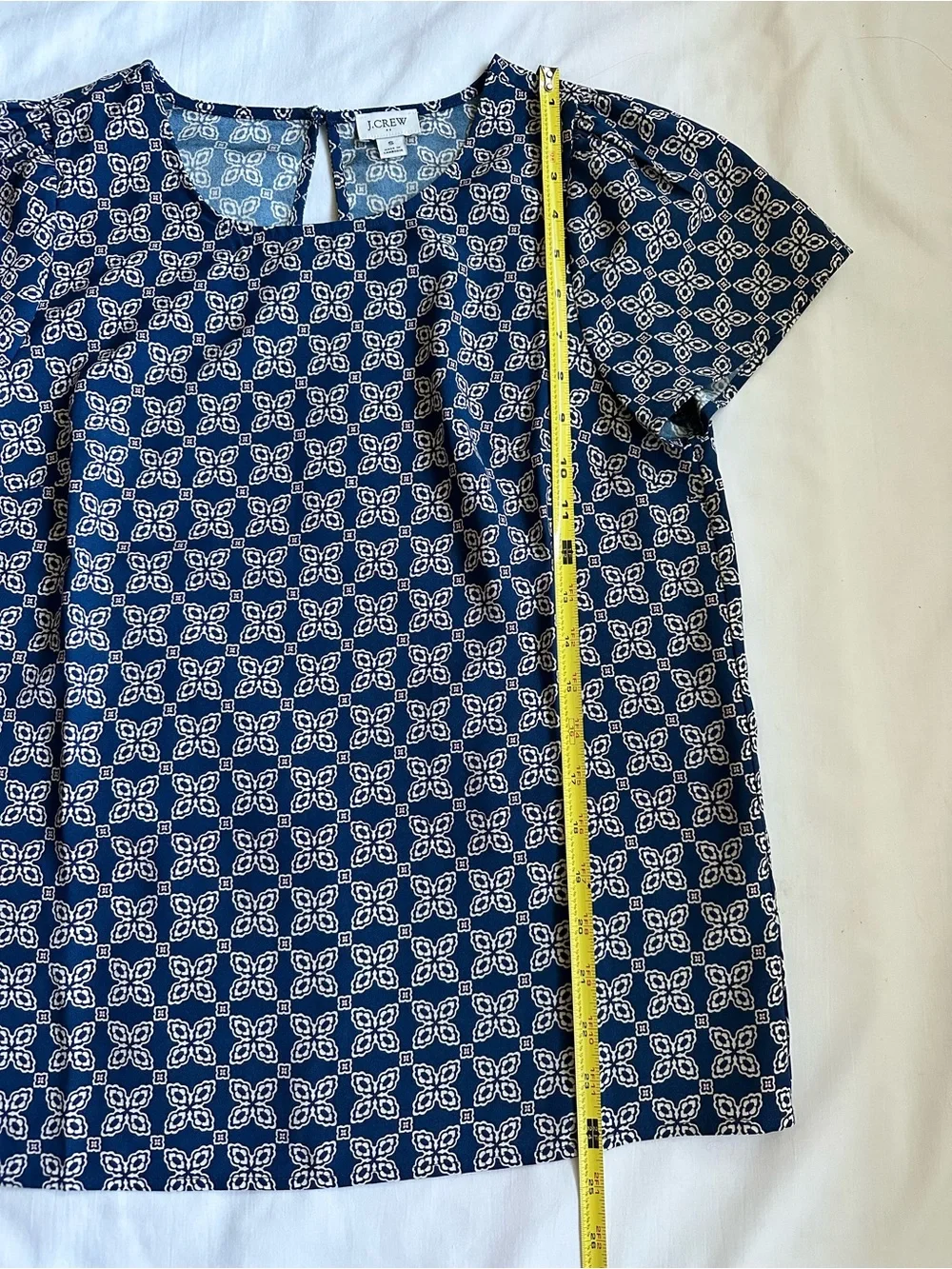 J. Crew Navy Geometric Printed Short-Sleeve Top